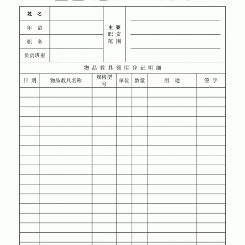 幼儿园园服及物品领用明细登记表范文